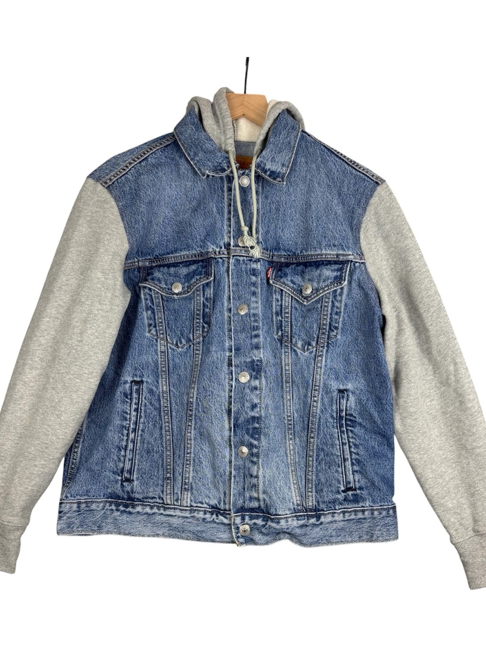 Levi’s Jacket Mens Medium Blue Hybrid Hoodie Trucker Jean Denim Gray Fleece
